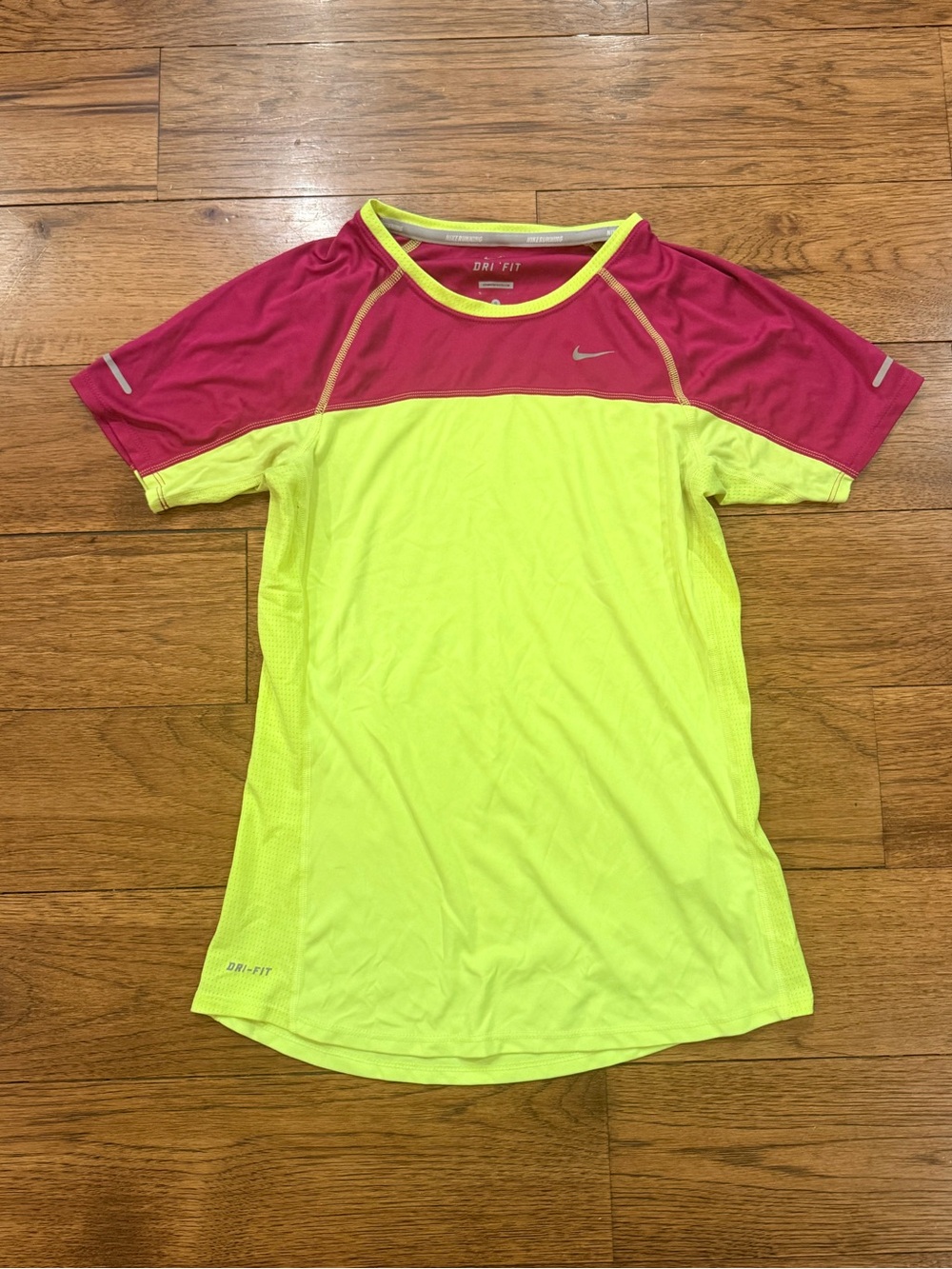 Nike Women’s Neon Yellow & Pink Dri-FIT Running Shirt